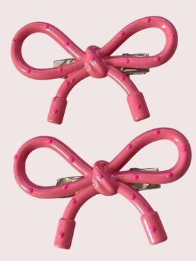 Chic Solid Dark Pink Bow knot Dot Korean Hair Accessory plastic Clip 1Pair